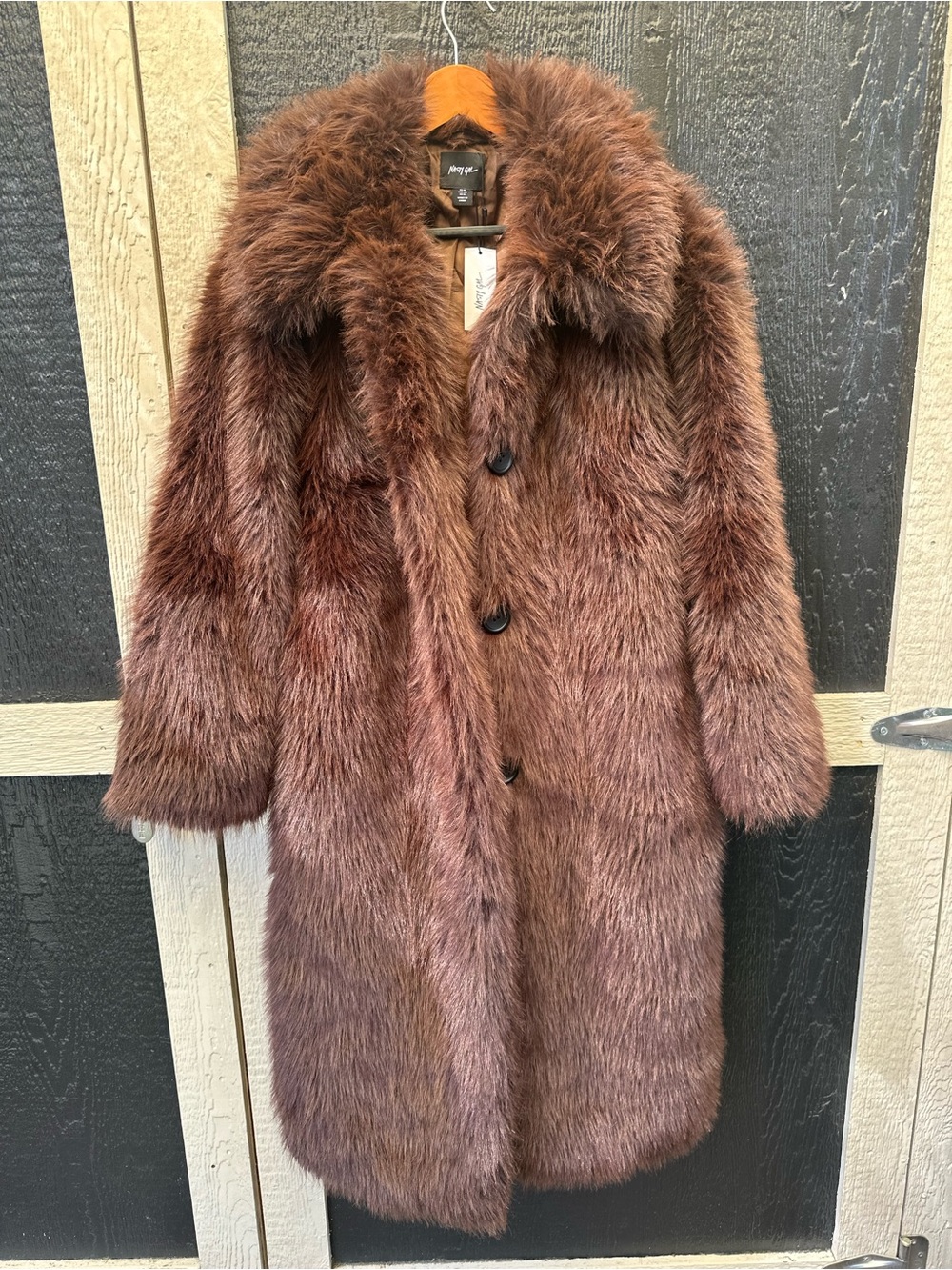 NWT Nasty Gal Burgundy Faux Fur Coat Size 12